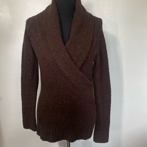 Moda International Brown Faux Wrap Sherpa Sweater Sz L - Picture 1 of 8